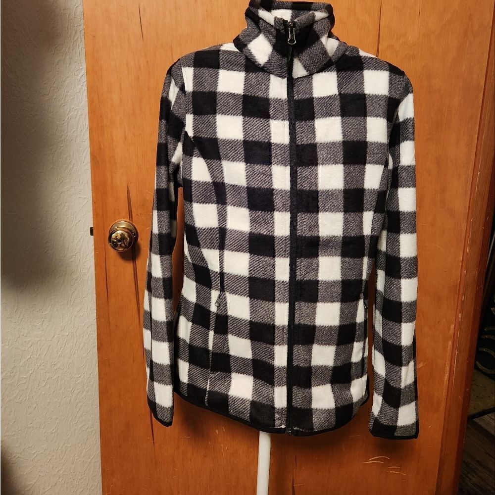 XS Black and White Check Flannel Jacket Zip Up NEW